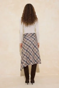 TRENDYOLMiLLA Beige-Multicolored Plaid Asymmetric Cut Button Detailed Skirt - Image 4