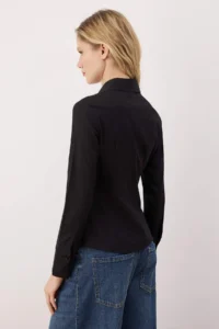 TRENDYOLMİLLA Wardrobe Essentials Black Hafif Bele Oturan Cotton Weaving Shirt - Image 4