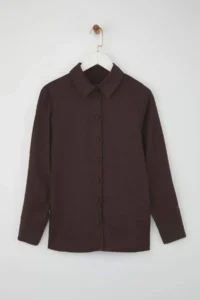 TRENDYOLMİLLA Dark Brown Regular Fit Suede Shirt - Image 5
