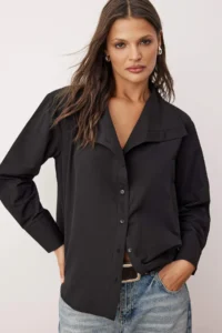 TRENDYOLMİLLA Special Collection Black Collar Detailed Off Shoulder Shirt