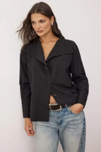 TRENDYOLMİLLA Special Collection Black Collar Detailed Off Shoulder Shirt - Image 2
