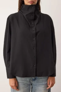TRENDYOLMİLLA Special Collection Black Collar Detailed Off Shoulder Shirt - Image 3