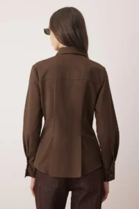 TRENDYOLMİLLA Dark Brown Zipper Detailed Shirt - Image 2