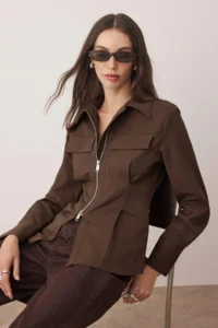 TRENDYOLMİLLA Dark Brown Zipper Detailed Shirt - Image 4