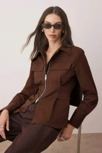 TRENDYOLMİLLA Dark Brown Zipper Detailed Shirt - Image 5