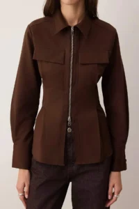 TRENDYOLMİLLA Dark Brown Zipper Detailed Shirt - Image 7
