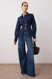 TRENDYOLMİLLA Navy Blue Zipper Detailed Shirt - Image 2