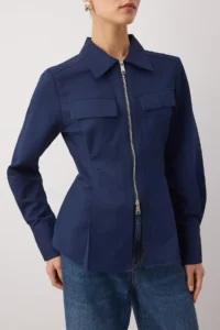 TRENDYOLMİLLA Navy Blue Zipper Detailed Shirt - Image 3