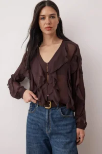 TRENDYOLMİLLA Brown with flywheel Boho Shirt