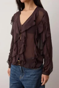 TRENDYOLMİLLA Brown with flywheel Boho Shirt - Image 3