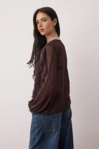 TRENDYOLMİLLA Brown with flywheel Boho Shirt - Image 4
