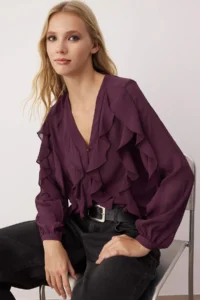 TRENDYOLMİLLA Burgundy with flywheel Boho Shirt