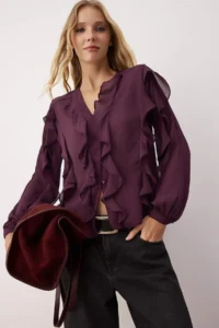 TRENDYOLMİLLA Burgundy with flywheel Boho Shirt - Image 2