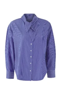 TRENDYOLMİLLA Navy Blue Striped Scarf tied up Shirt - Image 2