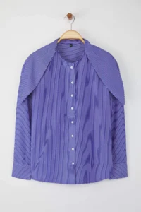 TRENDYOLMİLLA Navy Blue Striped Scarf tied up Shirt - Image 7