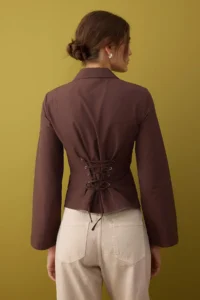 TRENDYOLMİLLA Brown Corset Detailed Waist-Fitting Shirt - Image 4