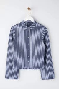 TRENDYOLMİLLA Navy Blue-White Corset Detailed Shirt - Image 5