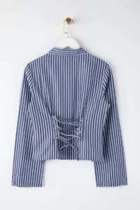 TRENDYOLMİLLA Navy Blue-White Corset Detailed Shirt - Image 6