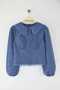 TRENDYOLMİLLA Teen Baby Collar Detailed Checkered Waist Blue Shirt - Image 5
