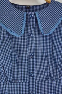 TRENDYOLMİLLA Teen Baby Collar Detailed Checkered Waist Blue Shirt - Image 6