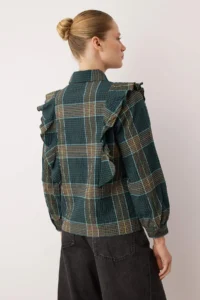 TRENDYOLMİLLA Green-Multicolored Boho Plaid textured Ruffle Detailed Shirt - Image 5