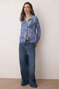 TRENDYOLMİLLA Mavi Boho Shawl Patterned Unlined Yoryo Siphon Shirt - Image 2
