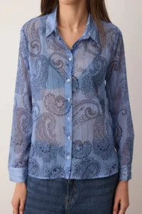 TRENDYOLMİLLA Mavi Boho Shawl Patterned Unlined Yoryo Siphon Shirt - Image 3