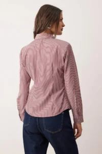 TRENDYOLMİLLA Burgundy Multicolored Striped Silver Button Detailed Padded Shirt - Image 4