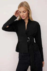 TRENDYOLMİLLA Black Belted Front snaps Adjustable Shirt