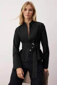 TRENDYOLMİLLA Black Belted Front snaps Adjustable Shirt - Image 2