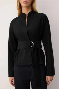 TRENDYOLMİLLA Black Belted Front snaps Adjustable Shirt - Image 3
