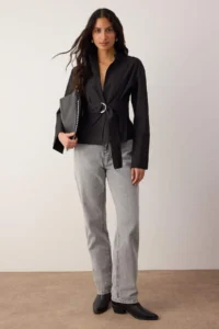 TRENDYOLMİLLA Black Belted Front snaps Adjustable Shirt - Image 5