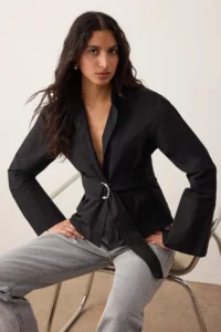 TRENDYOLMİLLA Black Belted Front snaps Adjustable Shirt - Image 6