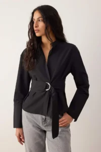 TRENDYOLMİLLA Black Belted Front snaps Adjustable Shirt - Image 7
