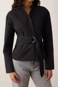 TRENDYOLMİLLA Black Belted Front snaps Adjustable Shirt - Image 8