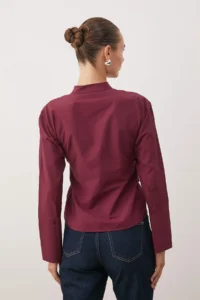 TRENDYOLMİLLA Burgundy Belted Front Snaps Adjustable Shirt - Image 4