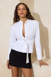 TRENDYOLMİLLA White Belted Front Snaps Adjustable Shirt