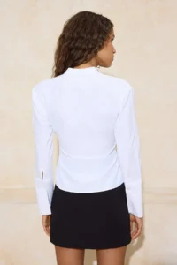TRENDYOLMİLLA White Belted Front Snaps Adjustable Shirt - Image 4