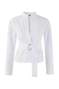 TRENDYOLMİLLA White Belted Front Snaps Adjustable Shirt - Image 5