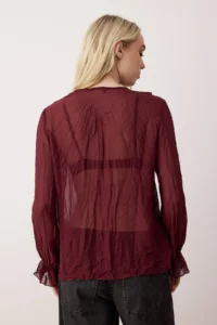 TRENDYOLMİLLA Plum Boho Wrinkled Siphon Transparent Shirt - Image 4