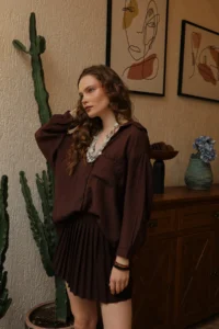 TRENDYOLMİLLA Brown textured Pocket Detail Weaving Shirt
