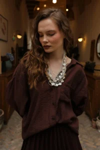TRENDYOLMİLLA Brown textured Pocket Detail Weaving Shirt - Image 3