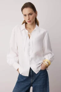 TRENDYOLMİLLA Sustainable White Boho Modal Binding Detailed Oversized Modal Shirt
