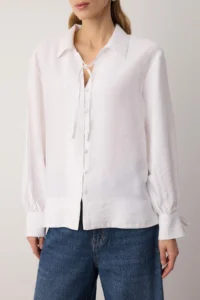 TRENDYOLMİLLA Sustainable White Boho Modal Binding Detailed Oversized Modal Shirt - Image 3