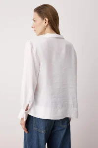 TRENDYOLMİLLA Sustainable White Boho Modal Binding Detailed Oversized Modal Shirt - Image 4