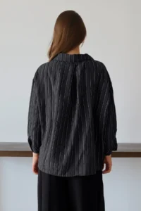 TRENDYOLMİLLA Black Striped Oversized/Wide Pattern textured Shirt - Image 4