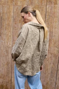 TRENDYOLMİLLA Green Striped Oversized/Wide Pattern textured Shirt - Image 5