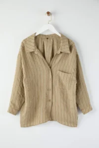 TRENDYOLMİLLA Green Striped Oversized/Wide Pattern textured Shirt - Image 6