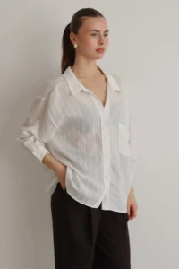 TRENDYOLMİLLA White Striped Oversized/Wide Pattern textured Shirt