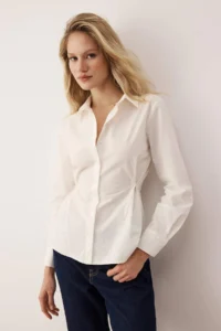 TRENDYOLMİLLA White Button Detailed Adjustable 100% Cotton Poplin Shirt